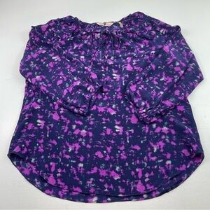 Rebecca Tylor Blouse Women Size 8 Tie Neck Purple 100% Silk Lightweight pullover